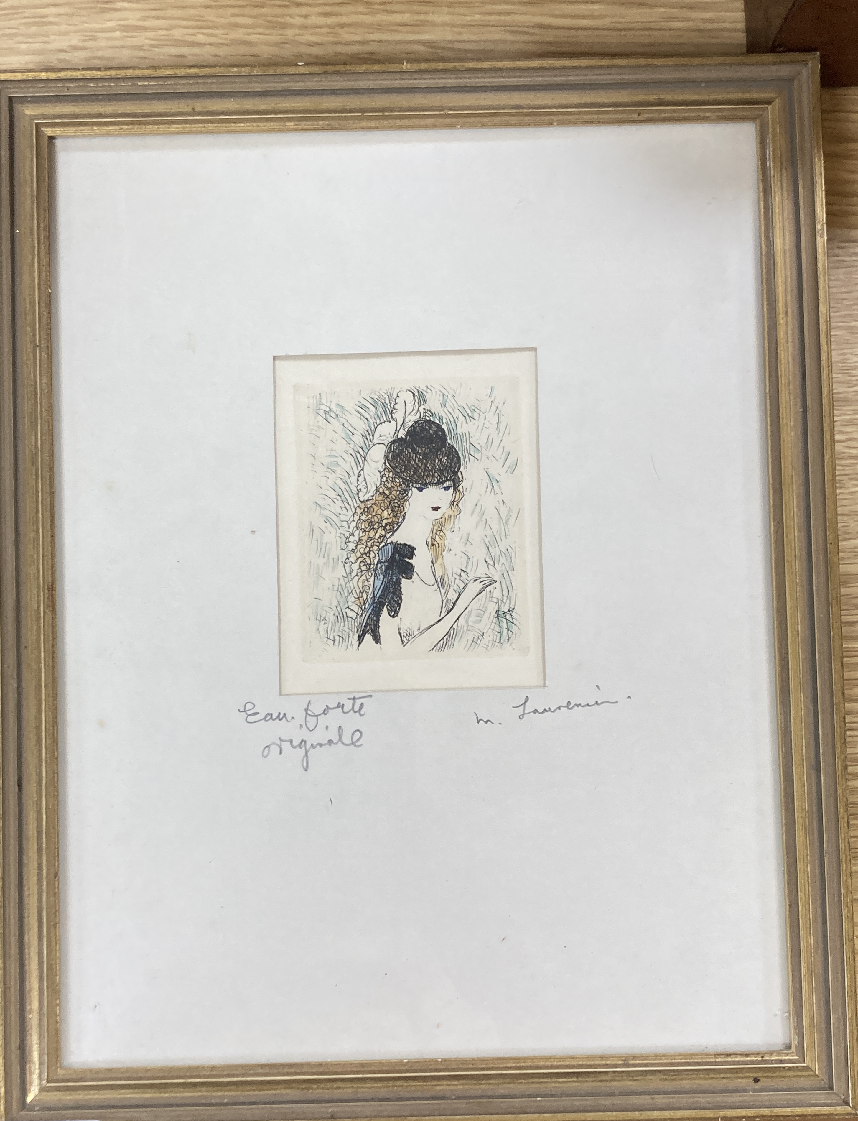 Marie Laurecin, coloured etching, Portrait of a lady, unsigned, 8 x 6.5cm